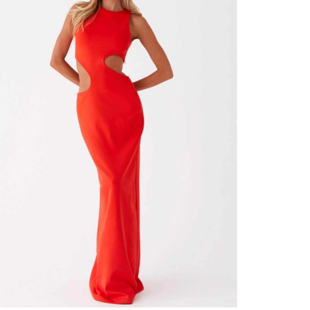 Peppermayo Red Halter Sheath Maxi Dress